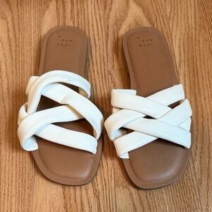 A New Day Womens White Criss Cross Strap Slide Sandals Size 6.5